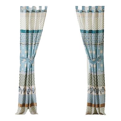 Ello 2 Panel Curtain Panel Set, Cotton White and Blue Geometric Print