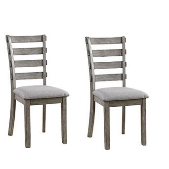 Lais Side Dining Chair Set of 2, Ladder Backrest, Solid Wood, Gray Fabric