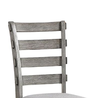 Lais Side Dining Chair Set of 2, Ladder Backrest, Solid Wood, Gray Fabric