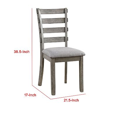 Lais Side Dining Chair Set of 2, Ladder Backrest, Solid Wood, Gray Fabric