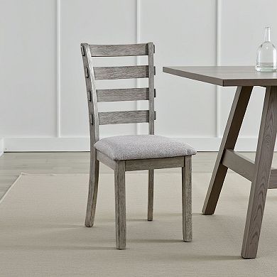 Lais Side Dining Chair Set of 2, Ladder Backrest, Solid Wood, Gray Fabric