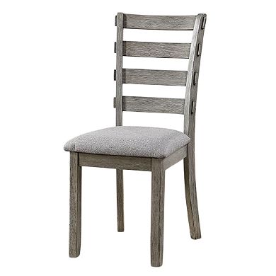 Lais Side Dining Chair Set of 2, Ladder Backrest, Solid Wood, Gray Fabric