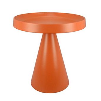Plant Stand Table, 19 Inch Round Top Cone Pedestal Base, Orange Metal