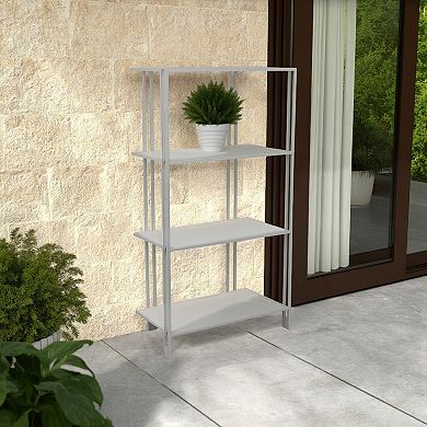 Plant Display Stand, White Metal, 4 Shelves, Modern Style, 38 Inch