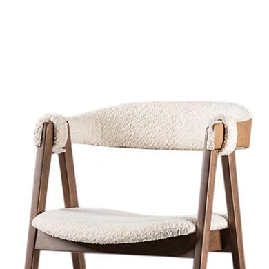 Ebik Side Dining Chair Set of 2, Curve Panel Back, Walnut Brown Wood, Beige Boucle