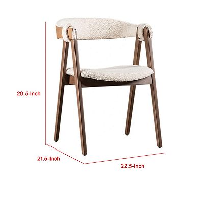 Ebik Side Dining Chair Set of 2, Curve Panel Back, Walnut Brown Wood, Beige Boucle