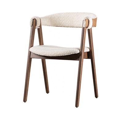 Ebik Side Dining Chair Set of 2, Curve Panel Back, Walnut Brown Wood, Beige Boucle