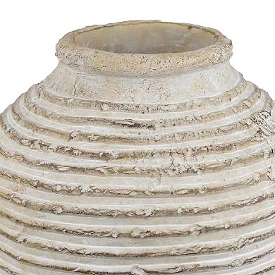 Lezlee Accent Planter, Beige Terracotta, Ridged Textured Urn, 13 Inch