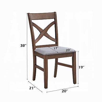 Feri Side Dining Chair Set of 2, Gray Foam Cushion, Farmhouse Brown