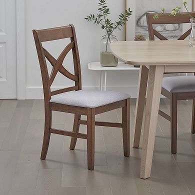 Feri Side Dining Chair Set of 2, Gray Foam Cushion, Farmhouse Brown