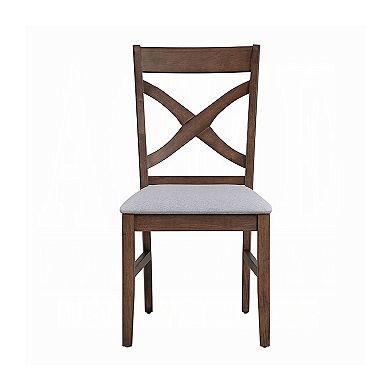 Feri Side Dining Chair Set of 2, Gray Foam Cushion, Farmhouse Brown