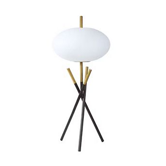 Azy Table Lamp, Frosted White Shade, Tripod Base, Black Gold, 30 Inch