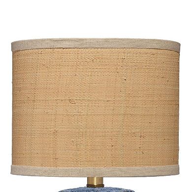 Absy Accent Table Lamp, Brown Oval Raffia Shade, Abstract Blue 23 Inch