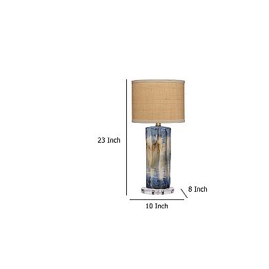 Absy Accent Table Lamp, Brown Oval Raffia Shade, Abstract Blue 23 Inch