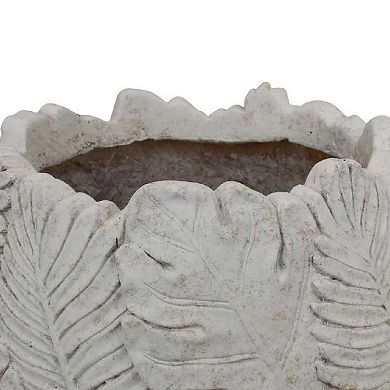 Sicily Accent Planter w Leaf Embossed Surface, Flared Edges Gray Resin