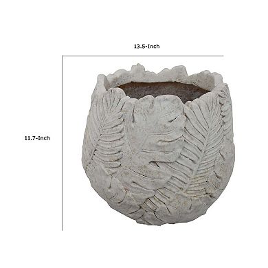 Sicily Accent Planter w Leaf Embossed Surface, Flared Edges Gray Resin