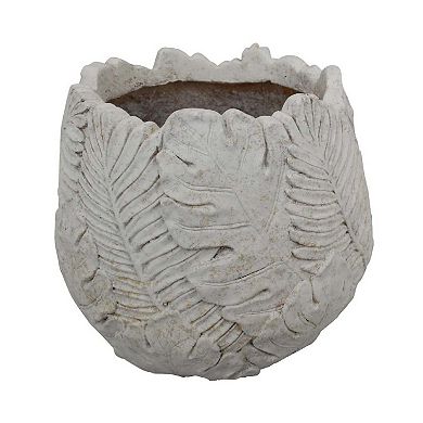 Sicily Accent Planter w Leaf Embossed Surface, Flared Edges Gray Resin