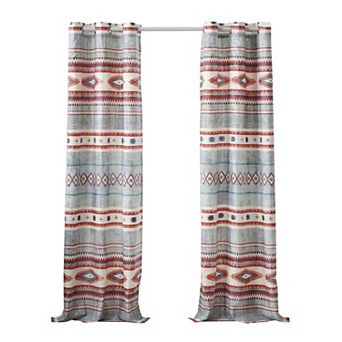 Pimi 2 Panel Curtain Set, Boho Stripes Red White Gray, Microfiber