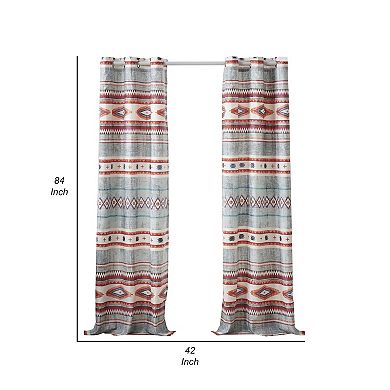 Pimi 2 Panel Curtain Set, Boho Stripes Red White Gray, Microfiber