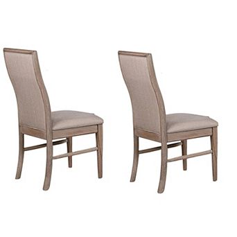 Elles Side Dining Chair Set of 2, Curved Backrest, Ash Wood, Beige Polyester