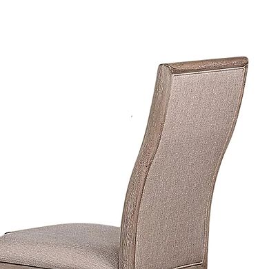 Elles Side Dining Chair Set of 2, Curved Backrest, Ash Wood, Beige Polyester