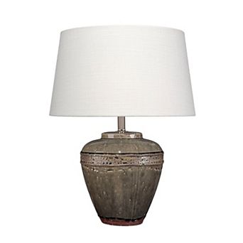 Avo Accent Table Lamp, White Linen, Antique Ceramic Design 25 Inch