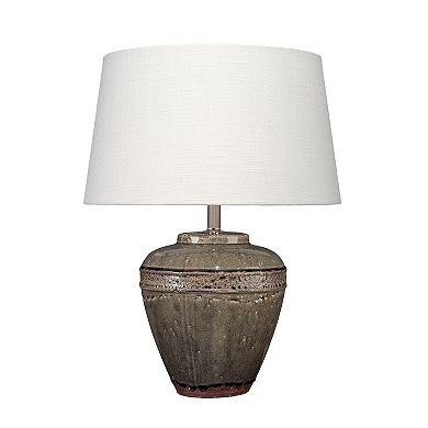 Avo Accent Table Lamp, White Linen, Antique Ceramic Design 25 Inch
