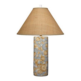 Eriy Accent Table Lamp, Brown Raffia Cone Shade, Blue Abstract 29 Inch