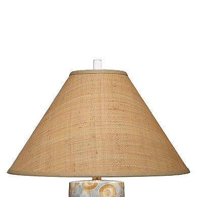 Eriy Accent Table Lamp, Brown Raffia Cone Shade, Blue Abstract 29 Inch