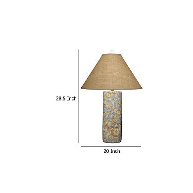 Eriy Accent Table Lamp, Brown Raffia Cone Shade, Blue Abstract 29 Inch
