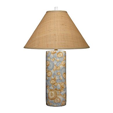 Eriy Accent Table Lamp, Brown Raffia Cone Shade, Blue Abstract 29 Inch