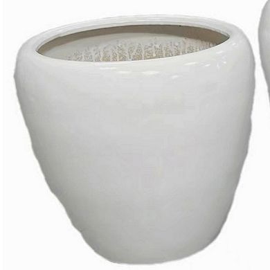 Garden Planter Set of 2, Modern Bowl Shaped Flower Pot, White Ceramic