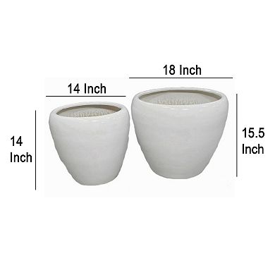 Garden Planter Set of 2, Modern Bowl Shaped Flower Pot, White Ceramic