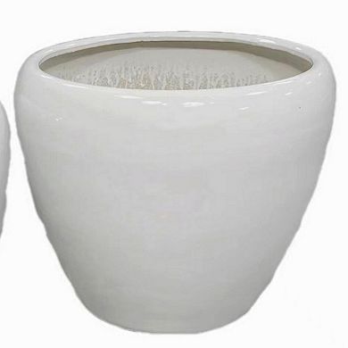 Garden Planter Set of 2, Modern Bowl Shaped Flower Pot, White Ceramic
