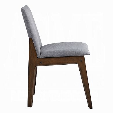 Lumy Side Dining Chair Set of 2, Gray Padded Seat and Back, Brown Wood