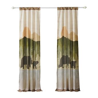 Kip 2 Panels Curtain Set, Microfiber, Green and Beige Mountain Scenery