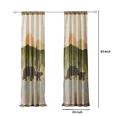 Kip 2 Panels Curtain Set, Microfiber, Green and Beige Mountain Scenery