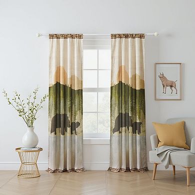Kip 2 Panels Curtain Set, Microfiber, Green and Beige Mountain Scenery