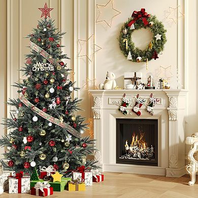 Pre-Lit Artificial Christmas Tree with Dual-Color LED Lights & Foot Pedal, Includes Stand