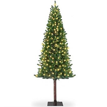 Slim Pencil Christmas Tree, Pre-Lit Warm White LEDs, Metal Stand