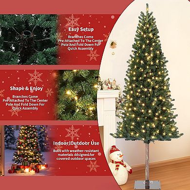 Slim Pencil Christmas Tree, Pre-Lit Warm White LEDs, Metal Stand
