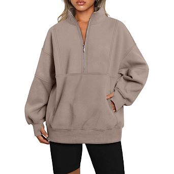 Womens Half Zip Oversized Sweatshirts Pullover Hoodies Fall Winter Mock Neck Sweater with Pockets