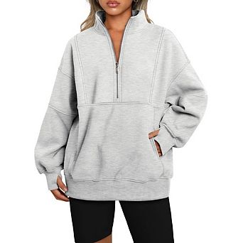 Womens Half Zip Oversized Sweatshirts Pullover Hoodies Fall Winter Mock Neck Sweater with Pockets