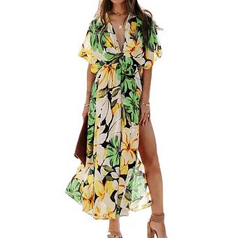 Womens Boho V Neck Flutter Sleeve High Waist Midi Dress Summer Wedding Guest Beach Party Long Dress