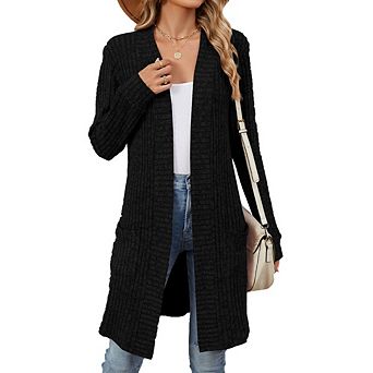 Lightweight Open Front Cardigan for Women Long Sleeve Causal Bolero Button Down Soft Sweater