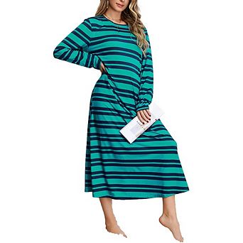 Womens Long Sleeve Striped Colorblock Crewneck TShirt Dresses Casual Fall Fashion Travel Outfits