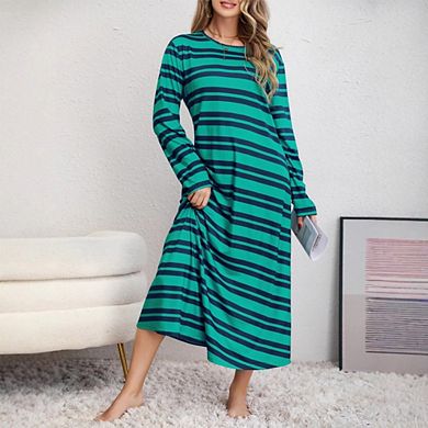 Womens Long Sleeve Striped Colorblock Crewneck TShirt Dresses Casual Fall Fashion Travel Outfits
