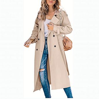 Women's Casual Long Trench Coat Trendy Windproof Double Breasted Overcoat Outerwear