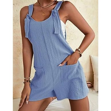 Women's Summer Jumpsuits Short Overalls Casual Sleeveless Adjustable Loose Rompers with Pockets