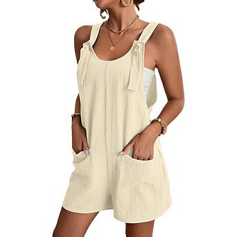 Women's Summer Jumpsuits Short Overalls Casual Sleeveless Adjustable Loose Rompers with Pockets